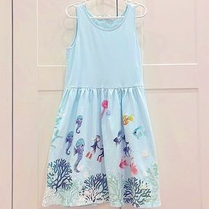 2/$12 H&M 8-10Y light blue sleeveless cotton dress with underwater scene design